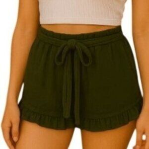 Derek Heart Small Green Ruffle Hem Shorts Waist Tie Belt Casual Boho Summer Chic